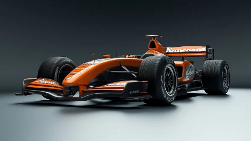 Sleek orange Formula race car glows under studio lighting.