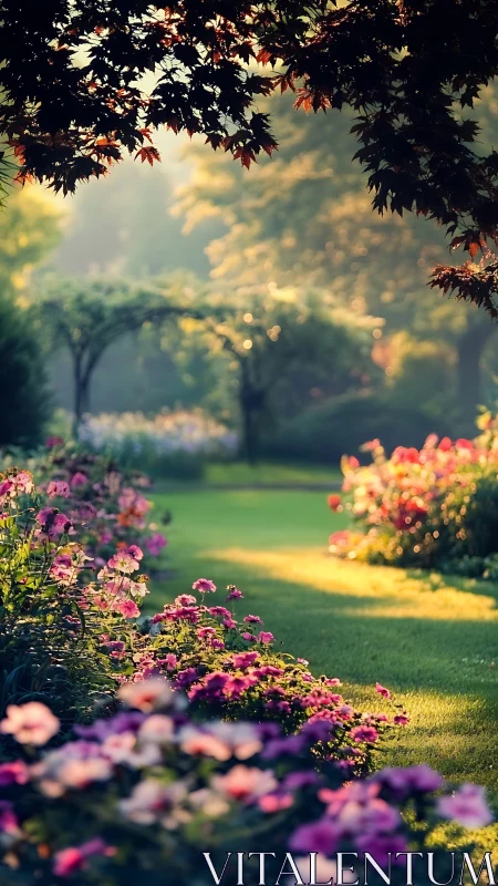 Garden Path Through Summer Blooms and Maples