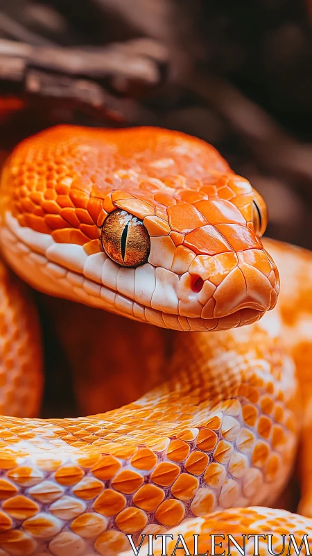Orange snake close-up shows detailed scales and focused eyes