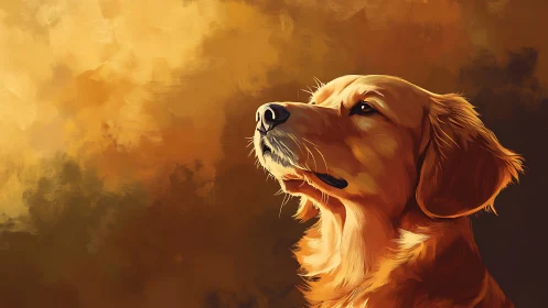 Golden retriever profile in radiant painterly light.