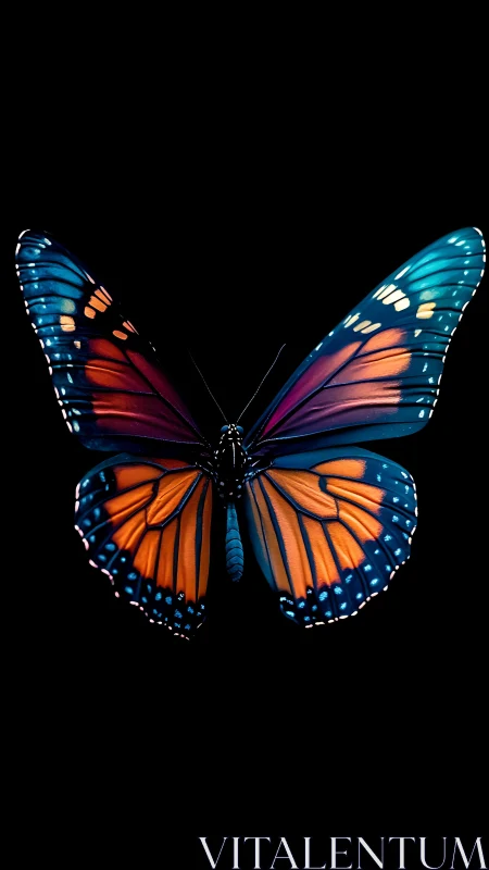 Midnight butterfly unfurls neon wings in jewel toned glow