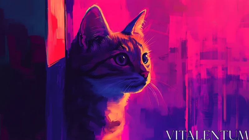 Neon Cat Gaze in Cyberpunk Cityscape.