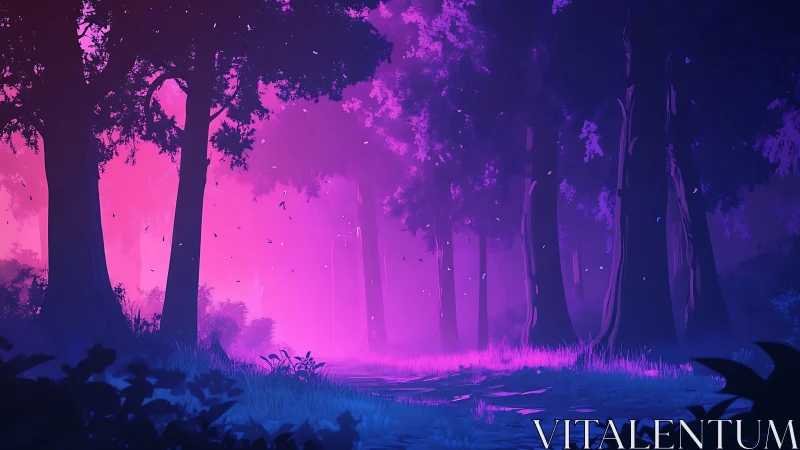 Neon Forest Landscape with Mystical Glow.