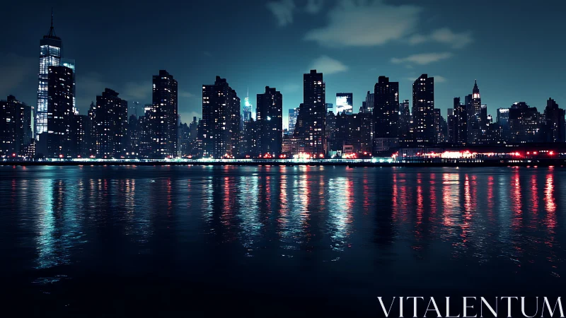 Neon skyline drapes the river in electric midnight echoes.