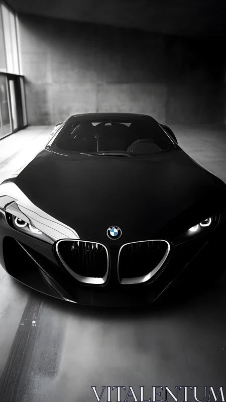 Low-key frontal study of aerodynamically sculpted BMW coupe.