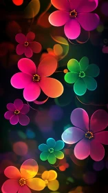Neon Gradient Flowers: Digital Luminescent Petals on Dark Field