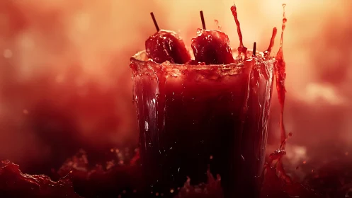 Cherry Impact High-Speed Splash Composition.