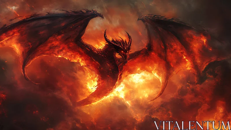Volcanic inferno dragon emerging through incandescent storm