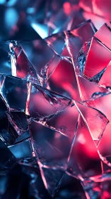Shimmering glass shards glowing in soft neon blue and pink.