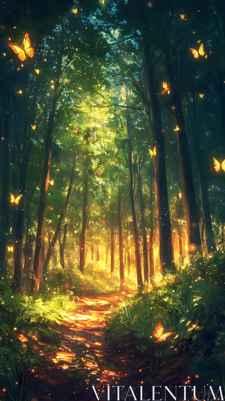 Enchanted Forest Path Glowing with Magical Light.