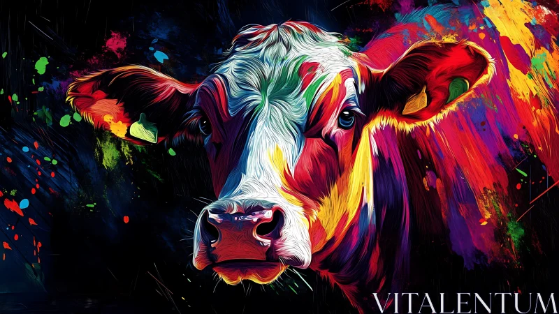 Color saturated cow portrait rendered with bold digital strokes