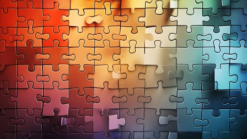Colorful Gradient Jigsaw Puzzle Pieces in Abstract Art Style.