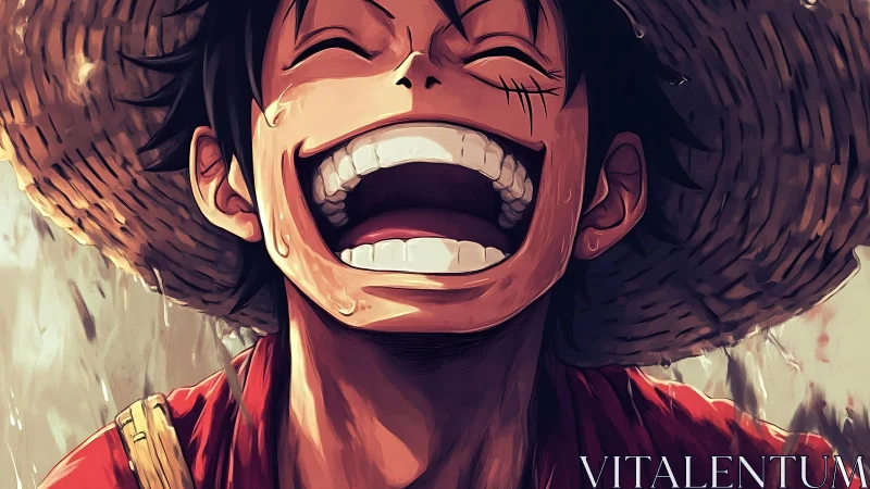 Joyful straw hat hero in vibrant close-up anime portrait.