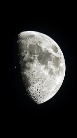 Sharp telescopic view of the Moon’s cratered surface.