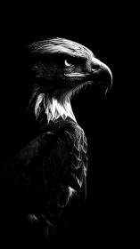 Eagle portrait emerges from darkness with fierce intensity