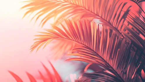 Sunlit palm fronds rendered in soft neon gradient lighting