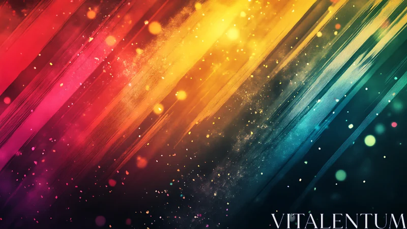 Radiant diagonal spectrum with drifting digital particles.