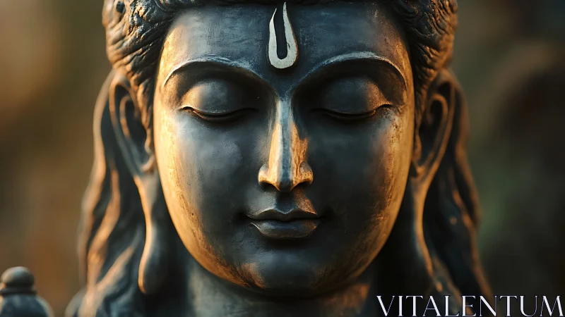 Serene bronze deity bust in warm, cinematic close-up light.