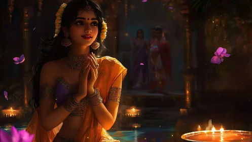 Lanternlit prayers drift gently through a jasmine-tinted night