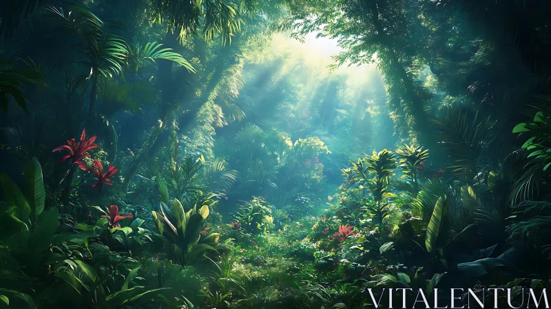 Tropical Forest Interior with Filtered Sunlight.