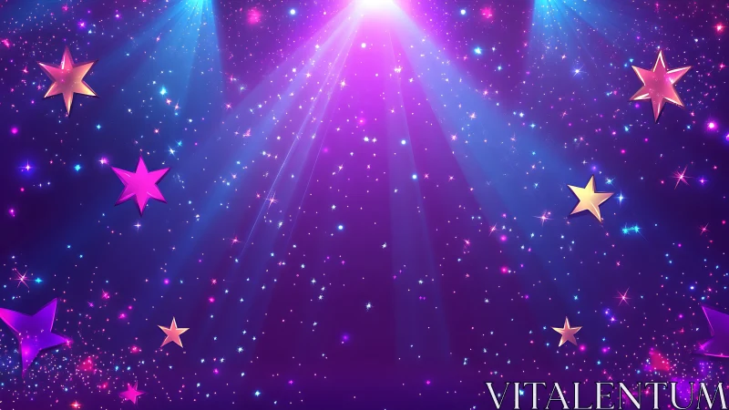 Neon stars cascading through radiant purple starlight.