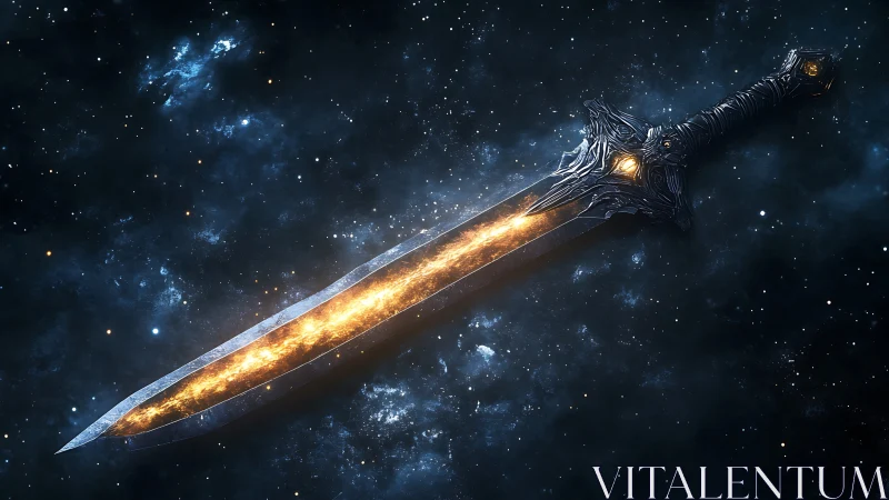 Starforged cosmic sword burns with molten celestial power
