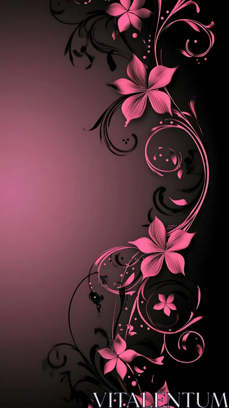 Pink Floral Scroll Border on Gradient Dark Background.