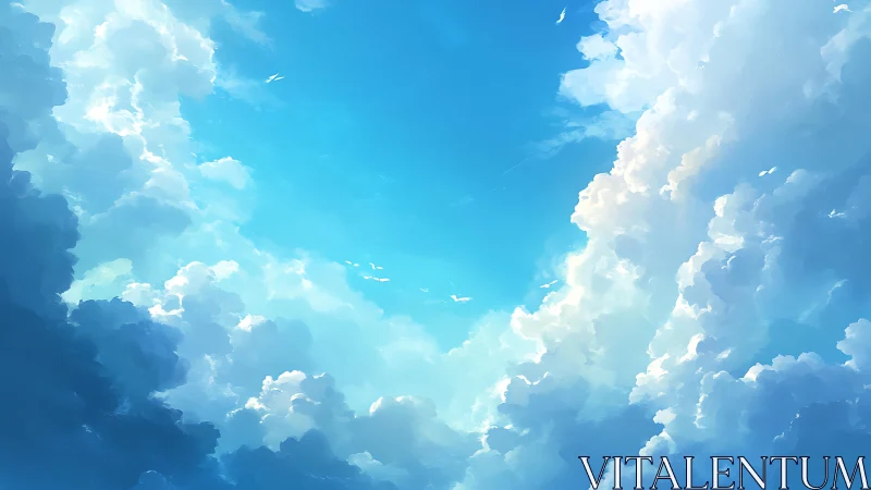 Sunlit clouds open a tranquil window into endless sky