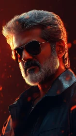 Confident silver haired hero in glowing cinematic light.