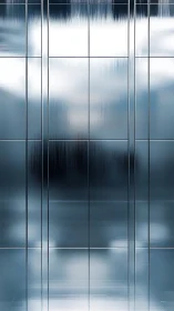Photorealistic frosted glass facade with vertical grid symmetry.