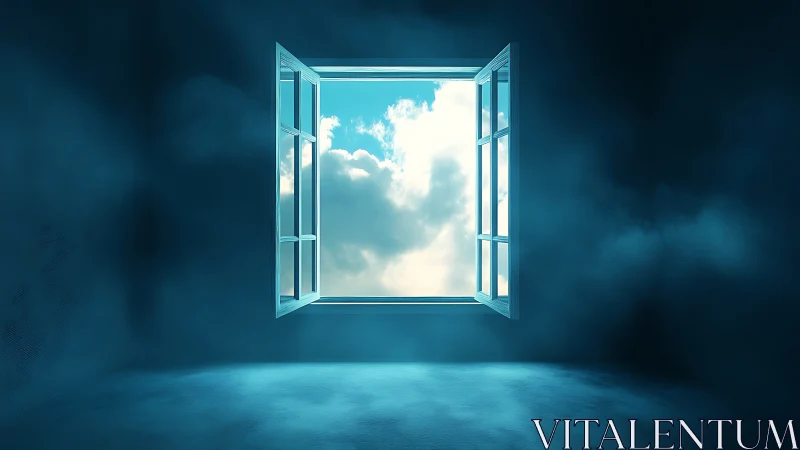 Blue void room discovers a sky door floating in its wall