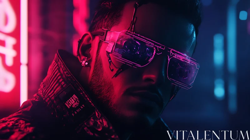 Neon cyberpunk rebel in reflective AR visor at night.