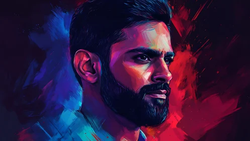 Vivid digital portrait uniting dual-tone lighting and bold strokes