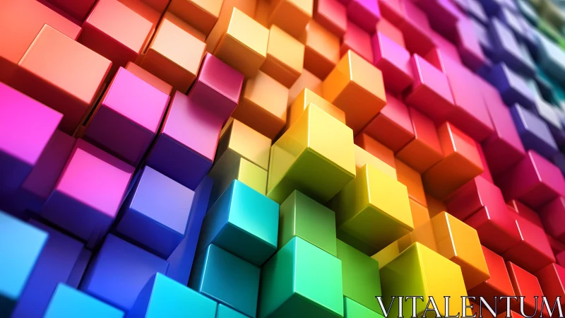 Vibrant 3D cubes form rising geometric color gradient.