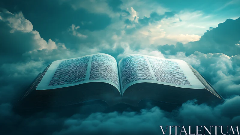 Skyborne scripture drifts through clouds of luminous silence.