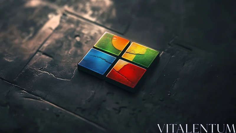 Colored quadrants on textured dark surface in perspective.