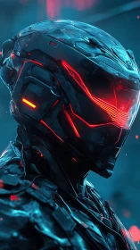 Neon sentry studies the battlefield through molten red glass