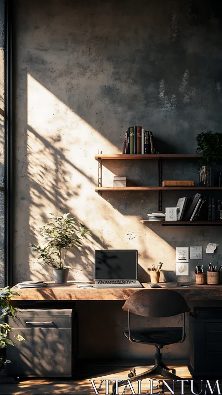 Morning geometry turns this rustic desk into a sunlit studio