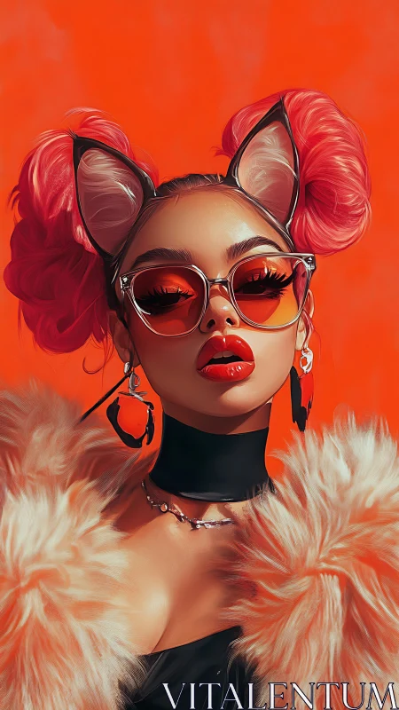 Bold neon glam portrait exudes fierce feline attitude