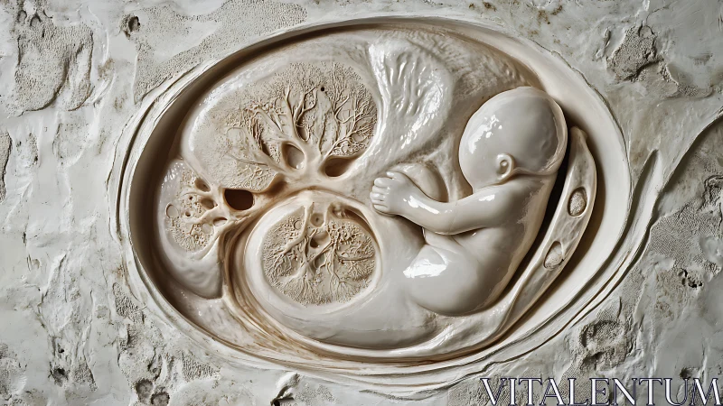 Fetal sculpture merges womb anatomy with branching tree forms