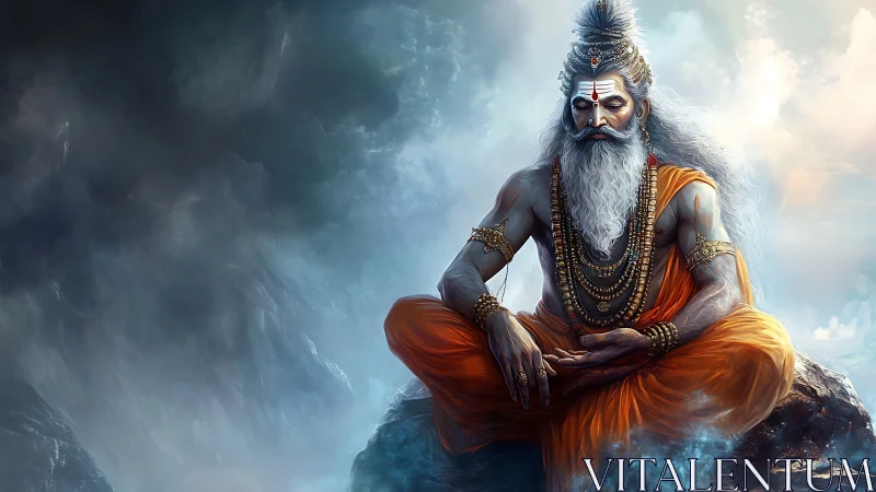 Mystical sage in meditative pose rendered with high-detail lighting