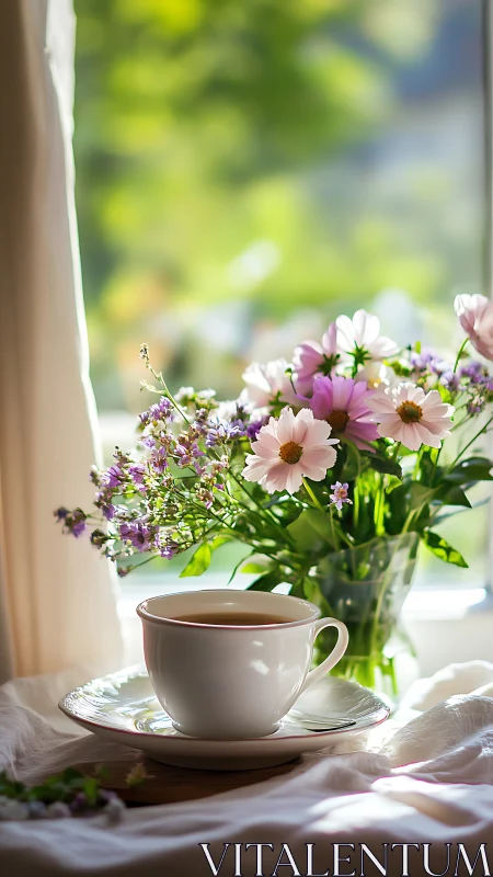 Sunlit Ceramic Vessel with Daisies: Floral Composition Study.