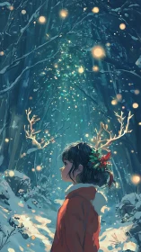 Girl in red coat discovers glowing winter forest magic.