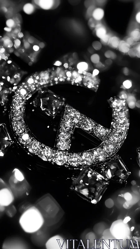 Diamond encrusted circular pendant photographed in macro view