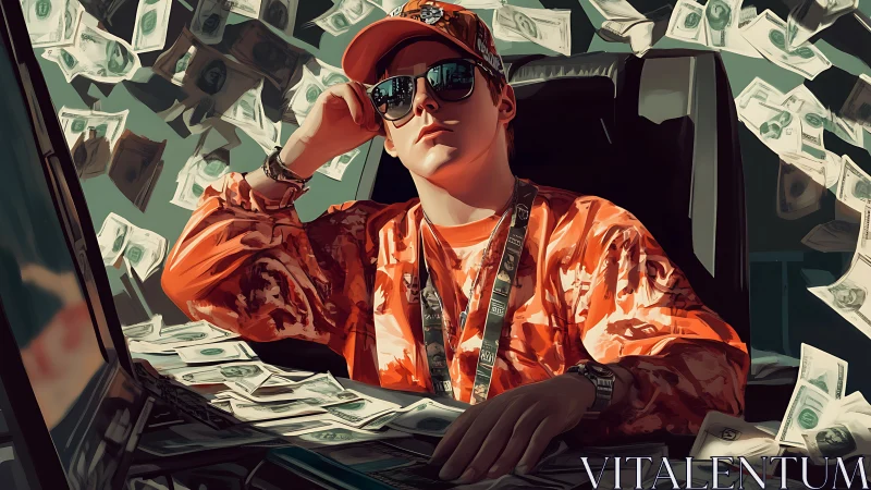 Digital finance prodigy amid dynamic dollar flux field.