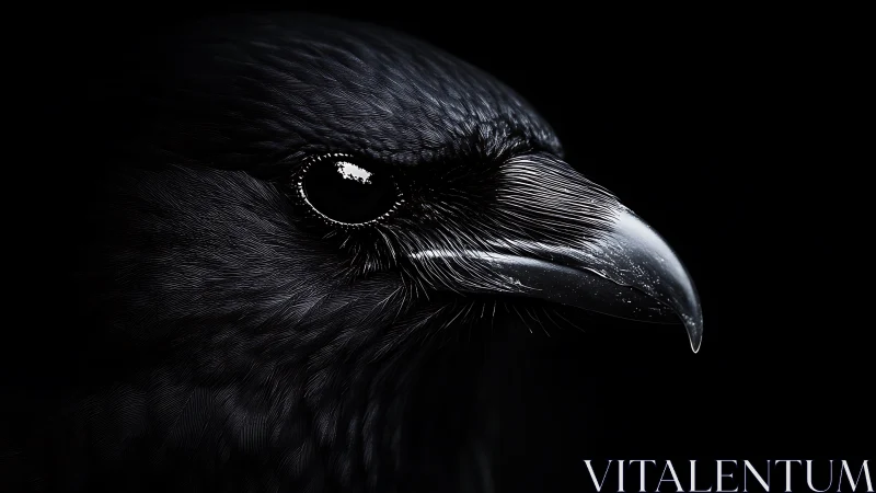 Raven portrait reveals razor detail in deep black space.