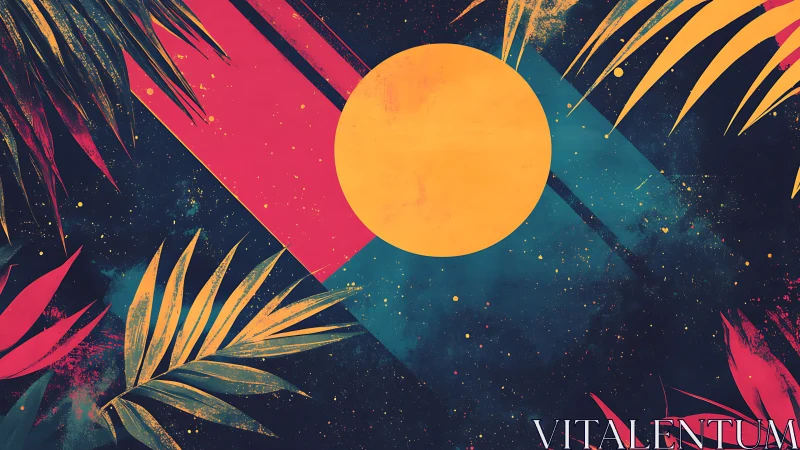 Neon jungle eclipse circling a cosmic tropical dusk.