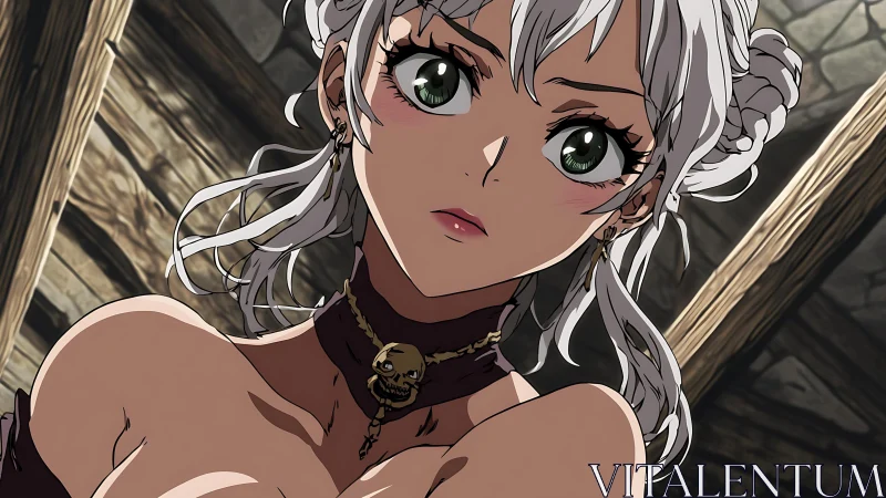Curious silver-haired heroine caught in a quiet moment.