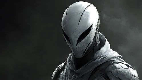 Cybernetic white sentinel portrait in dramatic low-key lighting.