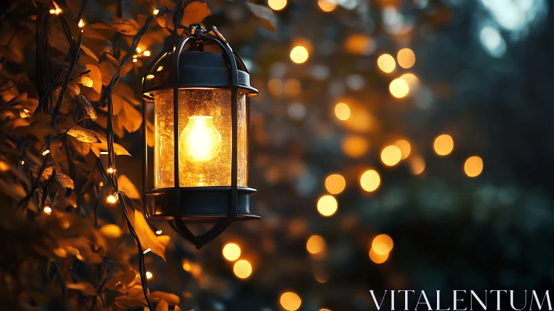 Garden lantern hums in golden bokeh and twilight hush.